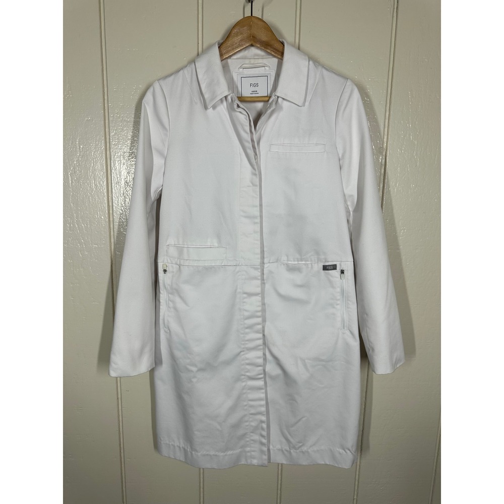 FIGS Lab Coat Women XS White Medical Professional Long Sleeve Zipper Pockets